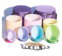 Cuarzo Cristal Cuencos Cantores Mazos, Quartz , 6-12 Inch Set, with Suede Striker, Rubber Mallet, For Stress Reduction, Prayer, Buddhist, Balancing Body Chakra
