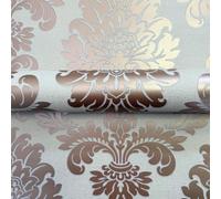 Cuarzo Papel Pintado Damasco Oro Rosa - Fine Decor FD42204 Purpurina Metálico