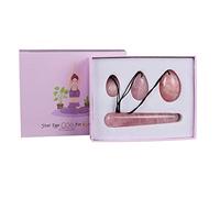 Cuarzo rosa natural Yoni Egg Set Huevo de jade Músculo vaginal reafirmante Kegel ejercicio Crystal Yoni Wand Piedra de masaje de higiene femenina, conjunto perforado con caja