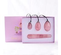 Cuarzo rosa Yoni Egg Set Huevos de jade natural Mujeres Kegel Ejercitador Músculos vaginales Masaje de bola de ajuste Yoni Wand, Cuarzo rosa