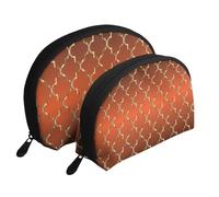 Cuatrifolio Dorado sobre Naranja Quemado, Bolsa de Maquillaje de Concha, Monedero pequeño para Mujer, Bolsa de artículos de tocador, Bolsa de cosméticos, 2 Piezas