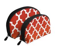 Cuatrifolio Rojo Intenso y Blanco, Bolsa de Maquillaje de Concha, Monedero pequeño para Mujer, Bolsa de artículos de tocador, Bolsa de cosméticos, 2 Piezas