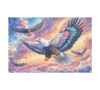 Cuatro águilas calvas en el Cielo de tormenta Colorido Puzzle 1000 Piezas Estera Portátil Antideslizante Rompecabezas Familiar para Hombres Y Mujeres Aliviar Estrés Decoración Hogar 1000 PCS