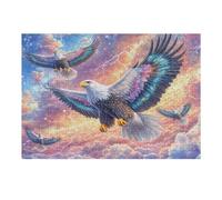 Cuatro águilas calvas en el Cielo de tormenta Colorido Puzzles 300 Piezas Estera Portátil 3D Rompecabezas Familiar para Adultos Aliviar Estrés Decoración Hogar Moderno Creativo 300 PCS