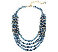 Cuatro Capas Azul Cristal Cuentas Cluster Babero Gargantilla Choker Colgante Collar Entretejido con Color Oro Alambre