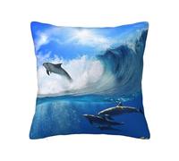 Cuatro delfines en el mar de ballenas, funda de almohada con cremallera oculta, funda de cojín de poliéster, funda de almohada decorativa con impresión de doble cara