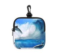 Cuatro Delfines en el mar de Las Ballenas,Bolsa de Almacenamiento Cuadrada con Cremallera, Monedero de Neopreno, Carteras pequeñas, Monedero pequeño, Monedero