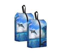 Cuatro Delfines en el mar de Las Ballenas， Bolsas de Viaje para Zapatos (Paquete de 2), Bolsas Impermeables para Guardar Zapatos, Organizador de Zapatos para Viajes y hogar.