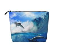 Cuatro Delfines en el mar de Las Ballenas,Neceser de Maquillaje de imitación Lino, Neceser de Viaje portátil