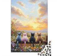 Cuatro Gatos Atardecer Puzzle de 1000 Piezas Papel para Adultos Relajación Familia Decoración 38x26cm/1000pcs
