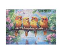 Cuatro Loros sobre una Rama con un arcoíris Puzzles 300 Piezas Obra De Arte Decorativa Rompecabezas Familiar para Adultos DIY Creativo Aliviar Estrés Portátil 300 PCS