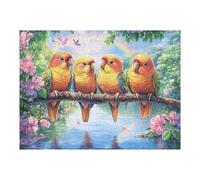 Cuatro Loros sobre una Rama con un arcoíris Puzzles 500 Piezas Entretenimiento Familiar Rompecabezas 3D para Familia Juguete Educativo Aliviar Estrés Decoración Hogar 500 PCS