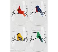 Cuatro pájaros sin tallo copas de vino - juego de 4 vasos de chupito con colibrí, Cardinal, Bluebird y Finch