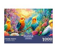 Cuatro periquitos descansan Entre Flores en un Paisaje Vibrante Puzzle De 1000 Piezas el Loro Juego Educativo Clásico para El Tiempo De Puzzles En Familia 38x26cm/1000pcs