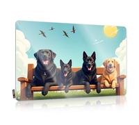 Cuatro perros relajándose en un banco bajo el sol decoración de habitación - Accesorios de arte para colgar en la pared (20 x 30 cm)