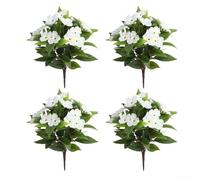 Cuatro piezas de flores artificiales de Impatiens diseñadas para decoración de interiores y exteriores a largo plazo que ofrecen un aspecto realista y una construcción resistente a la intemperie