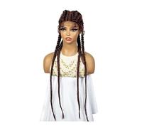 Cuatro trenzas de pelucas, sintéticas trenzadas con encaje frontal largo hecho a mano, 36 pulgadas, aspecto natural, uso diario (rojo vino)