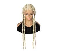 Cuatro trenzas de pelucas, sintéticas trenzadas con encaje frontal largo hecho a mano, peluca de 36 pulgadas, aspecto natural, uso diario (rubio)