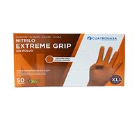 Cuatrogasa Guantes de nitrilo naranja Extreme Grip | Guante de alto rendimiento, gama extrafuerte, textura grip para mayor agarre | Caja 50 unidades | Marca (Talla XL)