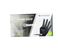 Cuatrogasa Guantes de Nitrilo Negro Extreme Grip Polvo | Gama Extrafuerte | Agarre Superior | Caja 50 Unidades | Tallas M - L - XL | Uso Profesional e Industrial (L)
