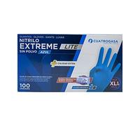 Cuatrogasa Guantes de nitrilo sin polvo azul | Gama Extreme Lite | Guantes desechables de un solo uso | Calidad extra | Caja de 100 unidades | Talla XL