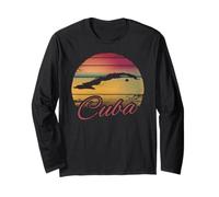 Cuba Camiseta Vintage Atardecer Mapa Isla Cubana Manga Larga