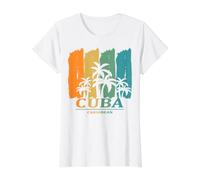 Cuba Caribe Palmeras Playa Descanso Relajación Souvenir Camiseta gráfica económica, Mujer, Blanco, S