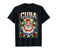 Cuba Chica en Vestido Folclórico Tradicional con Arte Floral Tropical Camiseta