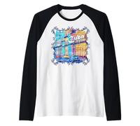 Cuba Escena callejera de La Habana Auto Clasico Recuerdo Camiseta Manga Raglan