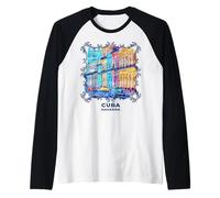 Cuba Escena callejera de La Habana Recuerdo Auto Clasico Camiseta Manga Raglan