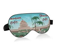 Cuba Retro Poster Green Car Palm Trees Eye Masks Cover Blocks Light Sleep Mask Shade Cover Blindfold Relajante Eyeshade Cover con correa ajustable para la cabeza para hombres, mujeres y niños