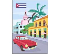 Cuba Skyline Car Arte Imprimir Vintage Viaje Póster Retro Pared Arte Lienzo Póster Habitación Decoración Hogar Decoración Sin Marco 40x60cm