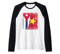 Cuba Vietnam Media Bandera Cubana Vietnamita Historia Camiseta Manga Raglan
