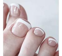 Cubahop 24 uñas cuadradas francesas de dedo falso, dedo falso desnudo, dedo falso en forma de corazón, dedo brillante de las uñas de los pies para mujeres y niñas (N1)