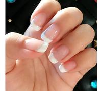 Cubahop 24 uñas falsas cuadradas cortas francesas uñas falsas desnudas uñas falsas perforadas con agua para mujeres y niñas (N2)