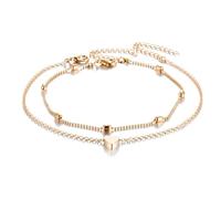 Cubahop Bohemia Playa de doble capa tobillera de amor tobillera de perlas tobillera de verano accesorios de pies joyas para mujeres y niñas (Oro)