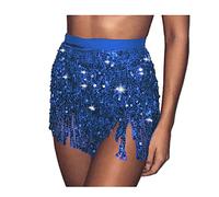 Cubahop bohemio lentejuelas falda de baile del vientre falda de caderas con falda de borlas falda de caderas bufanda de caderas carnaval ropa de mujer (Azul precioso)