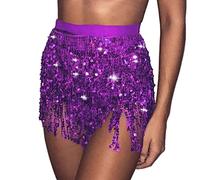 Cubahop bohemio lentejuelas falda de baile del vientre falda de caderas con falda de borlas falda de caderas bufanda de caderas carnaval ropa de mujer (Morado)
