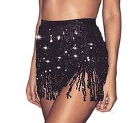 Cubahop bohemio lentejuelas falda de baile del vientre falda de caderas con falda de borlas falda de caderas bufanda de caderas carnaval ropa de mujer (Negro)