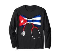 Cuban Nurse Pride Cuba Flag RN Heartbeat Hero Manga Larga