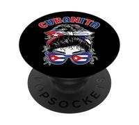 Cubanita Hispanic Heritage Messy Bun Cuban Cuba Flag Girls PopSockets PopGrip Adhesivo