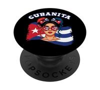 Cubanita Hispanic Heritage Messy Bun Cuban Cuba Flag Girls PopSockets PopGrip Adhesivo