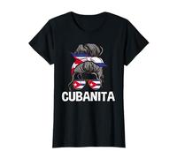 Cubanita - Moño de pelo desordenado con bandera cubana Camiseta