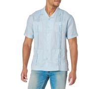 Cubavera 100% Linen Four-Pocket Short Sleeve Button-Down Guayabera Shirt Camisa Abotonada, Cachemira Azul, L para Hombre