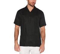 Cubavera 100% Linen Four-Pocket Short Sleeve Button-Down Guayabera Shirt (Size Small-5x) Camisa Abotonada, Negro Azabache, M para Hombre