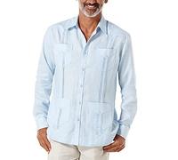Cubavera 100% Linen Four-Pocket Long Sleeve Button-Down Guayabera Shirt (Available in Big & Tall) Camisa Abotonada, Cachemira Azul, L para Hombre