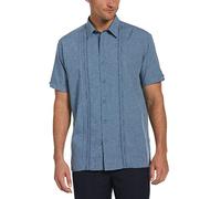 Cubavera Camisa Chambray Pintuck de Manga Corta con Botones para Hombre (Talla S-4X, Grande y Alto), Gris con Azul, Large