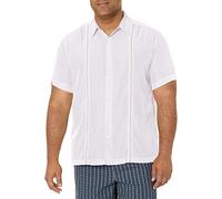 Cubavera - Camisa de Manga Corta para Hombre, diseño con Costura en Contraste - Blanco -