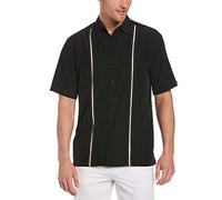 Cubavera - Camisa de Manga Corta para Hombre, diseño con Costura en Contraste - Negro -
