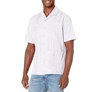 Cubavera, Camisa Guayabera Bordada auténtica de Tela Transpirable para Hombre, con Cuatro Bolsillos, Cuello de Campamento, Manga Corta con Botones, Blanco Puro, 4X